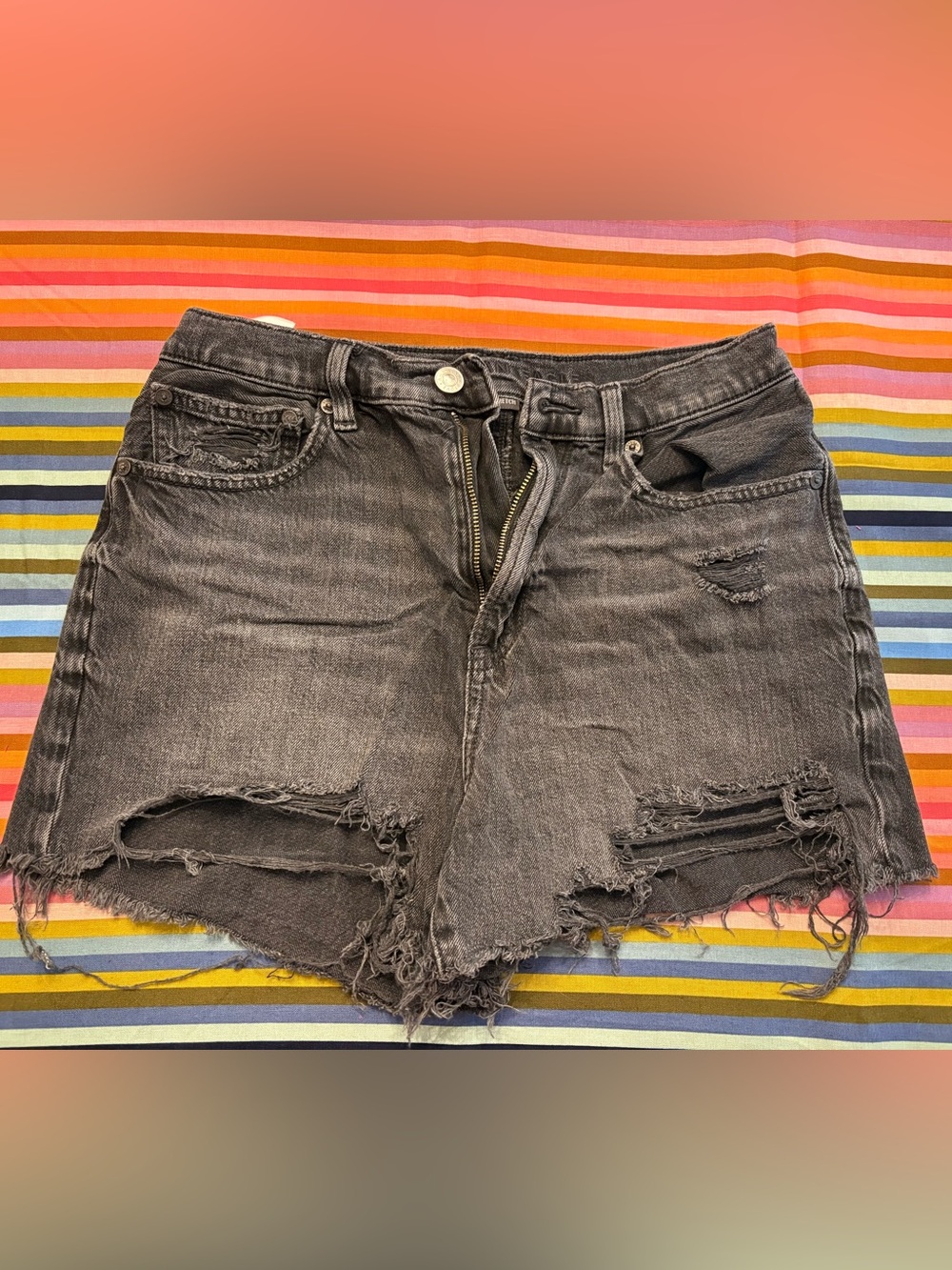 American Eagle Outfitters High Waisted Black Distressed Denim Cutoff Shorts